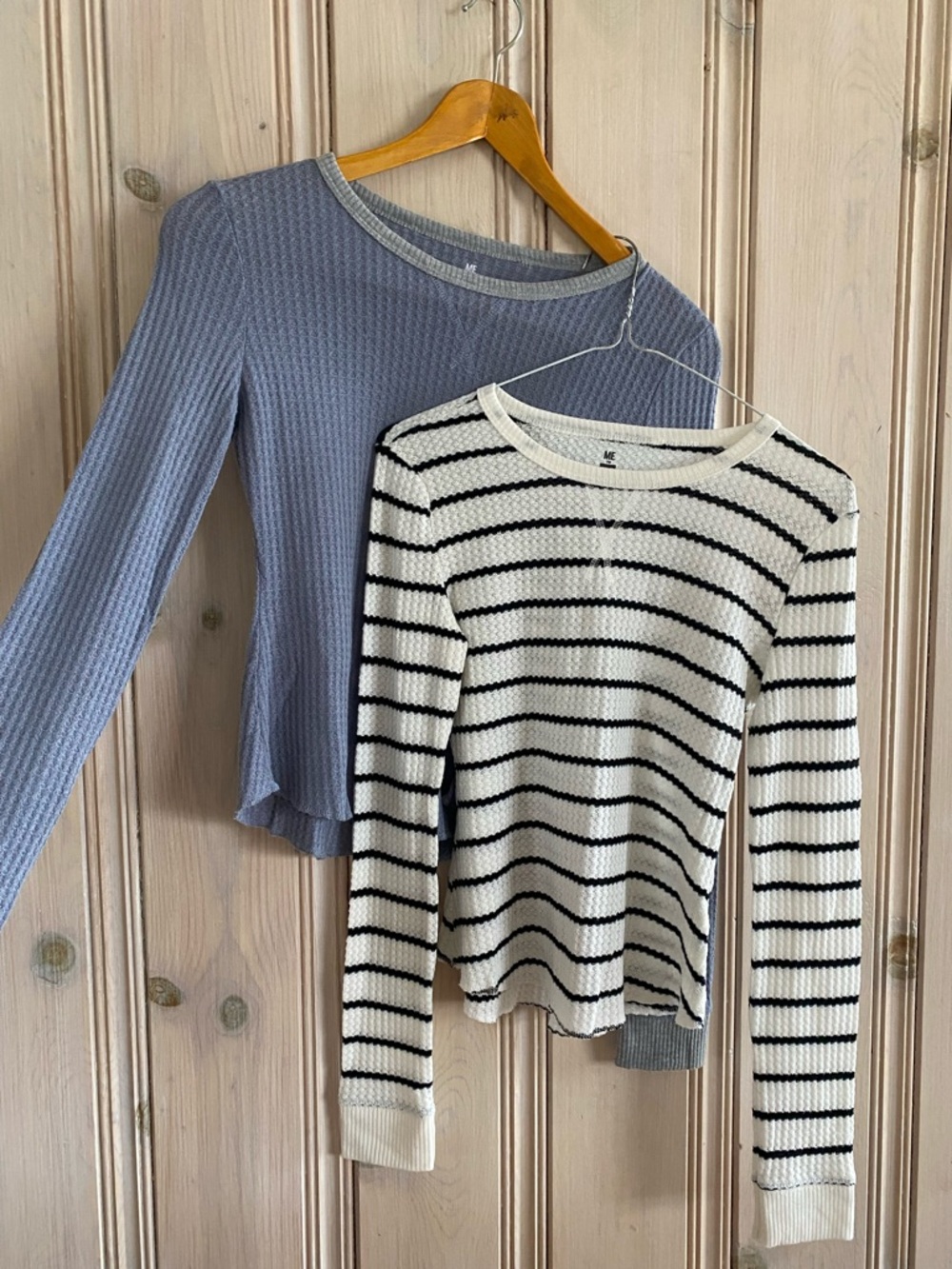 2-for-1 Bundle ME to WE – Gray & Black/White Striped Waffle Knit Sweater Tops